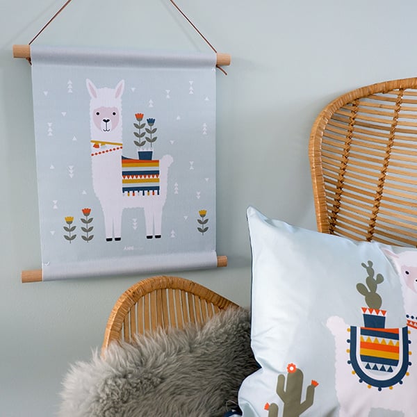 Textielposter kinderkamer Lama - mint (old green)