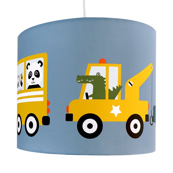 Lamp kinderkamer auto voertuigen - dieren onderweg jeansblauw
