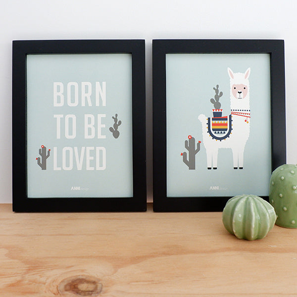 Posterset kinderkamer lama + born to be loved - mint