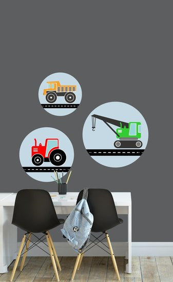 Behangcirkel set kinderkamer - voertuigen kleur