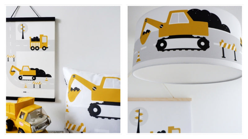 Kinderkamer aankleding en decoratie set - Voertuigen oker (met lamp)