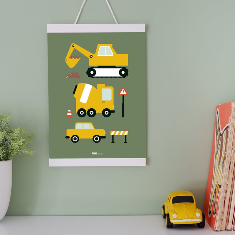 Poster kinderkamer voertuigen on the road - olijfgroen