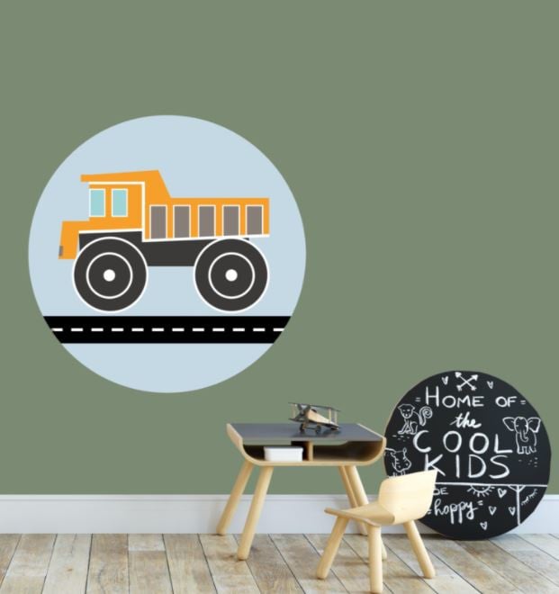 Muursticker kinderkamer - kiepwagen oranje