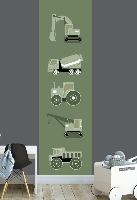 Behangstrook kinderkamer - voertuigen groen