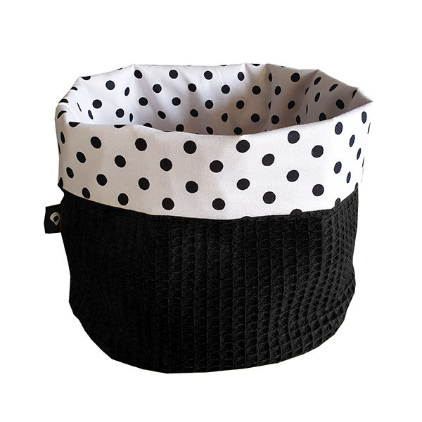 Commodemandje wafelstof zwart - stippen