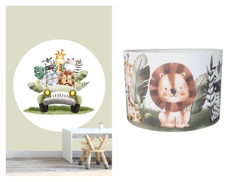 Babykamer decoratie set - safari jungle dieren (met lamp)