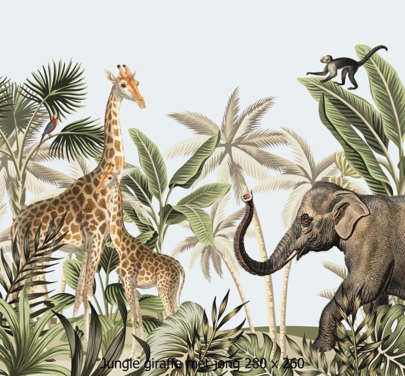 Behang jungle kinderkamer - babykamer met giraffe en olifant
