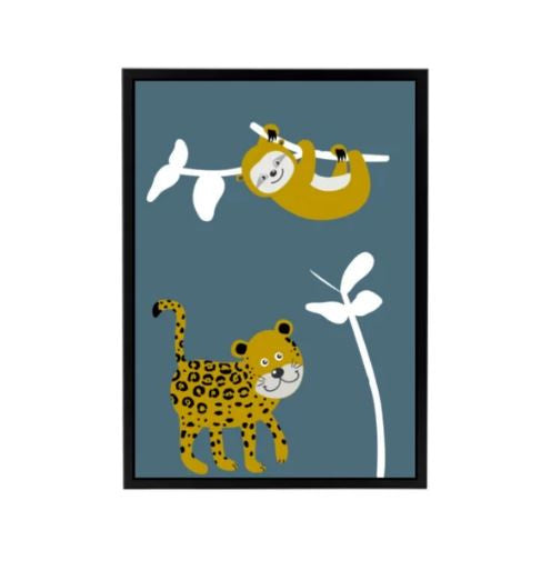 Poster jungle kamer luiaard en panter - blauw