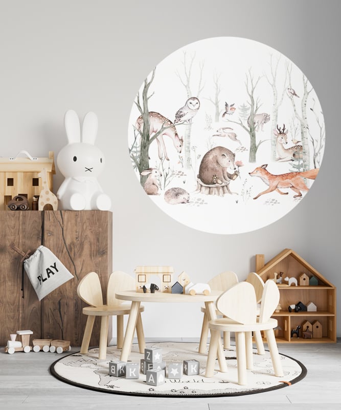Babykamer aankleding en decoratie set XL - Bosdieren (met muurcirkel + lamp)