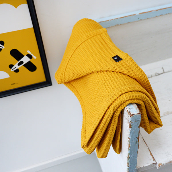 Ledikantdeken wafelstof oker - basic