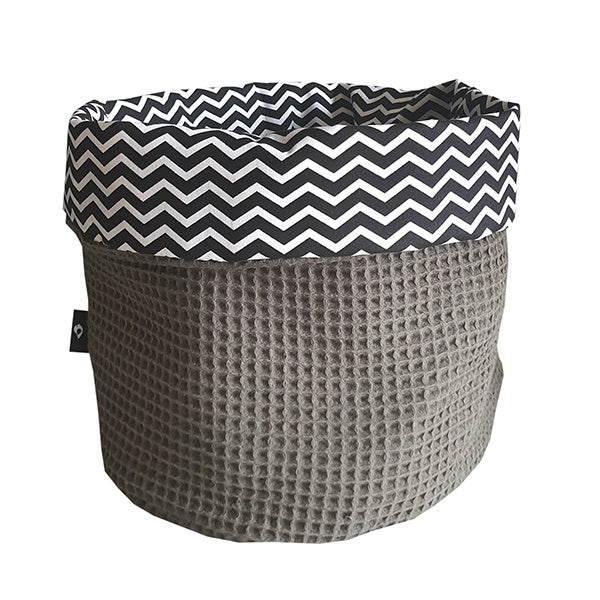 Commodemandje wafelstof donkergrijs - zigzag zwart wit