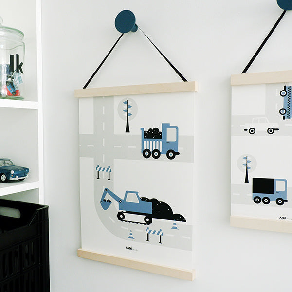 Poster voertuigen graafmachine kinderkamer - jeans blauw