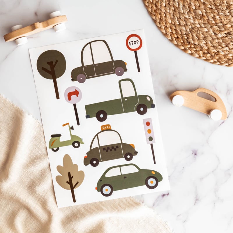 Voertuigen muurstickers in groentinten