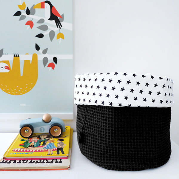 Commodemandje wafelstof zwart - sterretjes