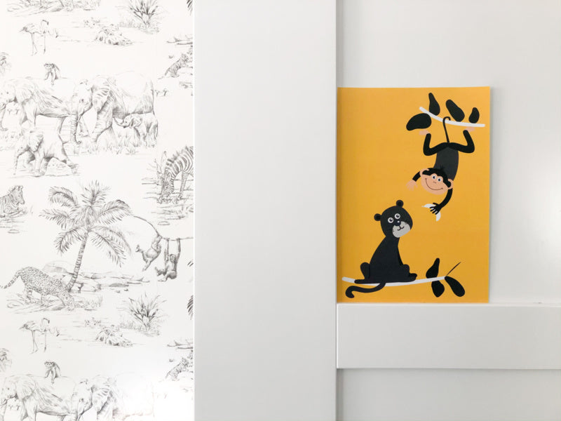 Poster jungle kamer aap en panter - geel