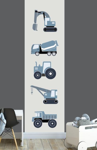 Behangstrook kinderkamer - voertuigen jeansblauw