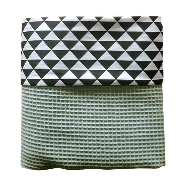 Wiegdeken wafelstof sapphire green - driehoek zwart wit