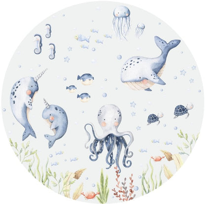 Behangcirkel zeedieren in onderwater wereld - kinderkamer