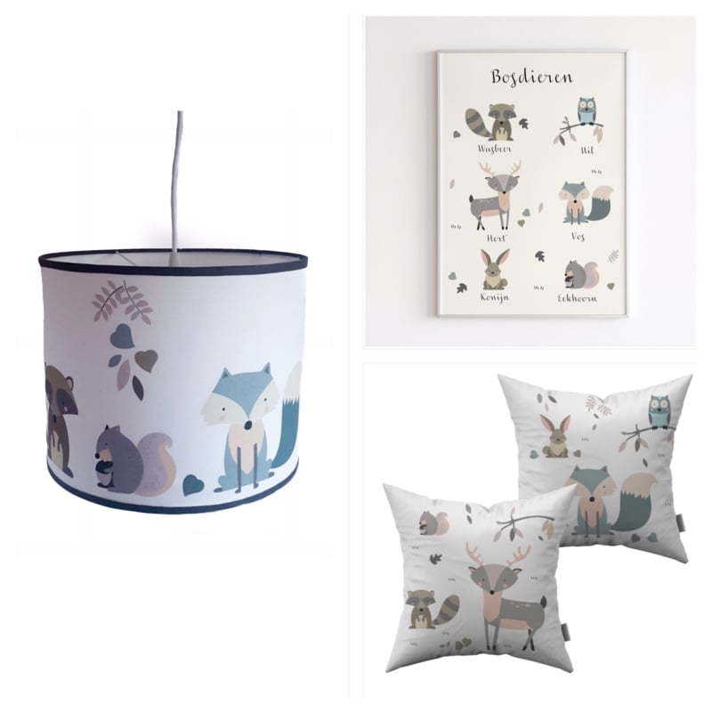Kinderkamer decoratie set - Bosdieren (pastel (met lamp)