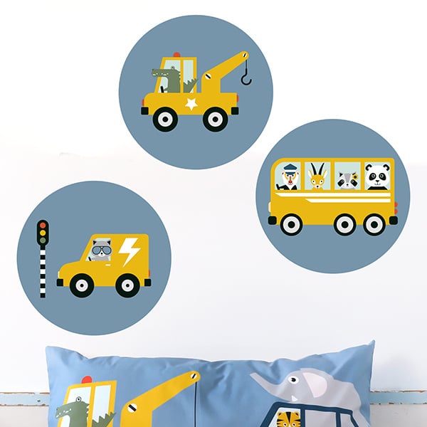 Muurcirkel set kinderkamer - dieren onderweg (jeansblauw)
