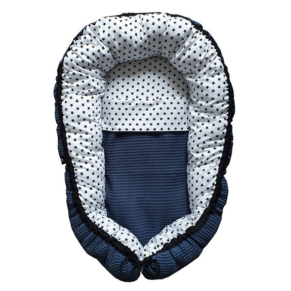 Babynestje wafelstof donker oud blauw - sterretjes