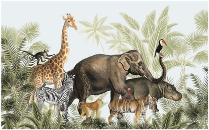Behang kinderkamer jungle dieren parade