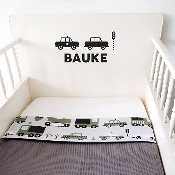 Ledikantdeken voertuigen olijf groen - wafelstof donker grijs