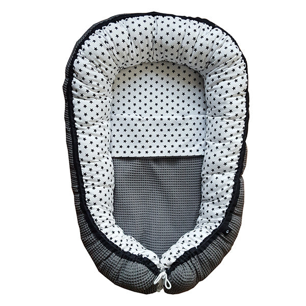 Babynestje wafelstof donkergrijs - sterretjes