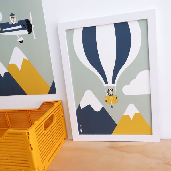 Poster luchtballon babykamer - bleekgroen