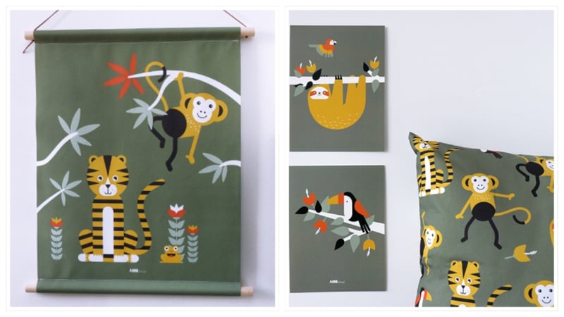 Kinderkamer aankleding en decoratie set - Jungle kamer olijfgroen