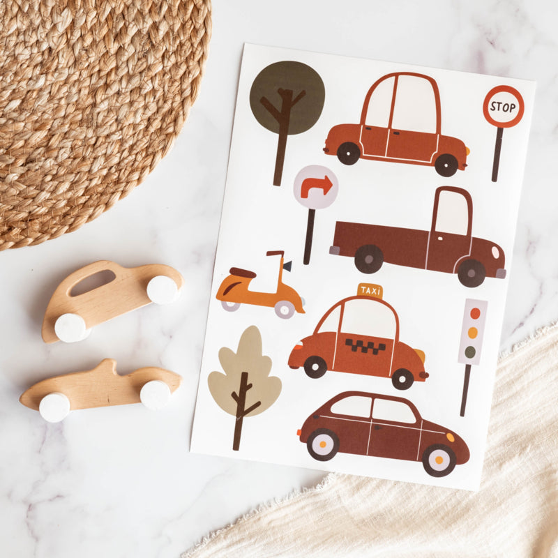 Voertuigen muurstickers in roodtinten