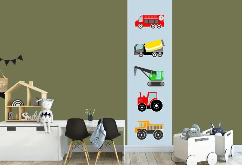 Behangstrook kinderkamer - voertuigen kleur