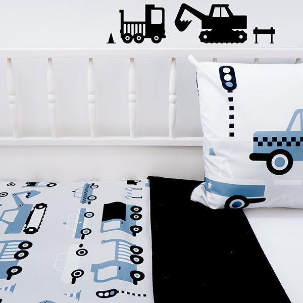 Ledikantdeken voertuigen jeans blauw - wafelstof zwart