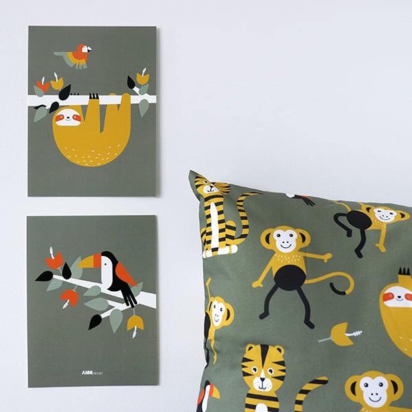 Posterset jungle kamer luiaard + toekan - olijf groen