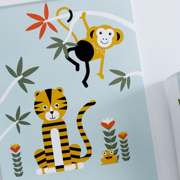 Poster jungle kinderkamer tijger + aap - mint