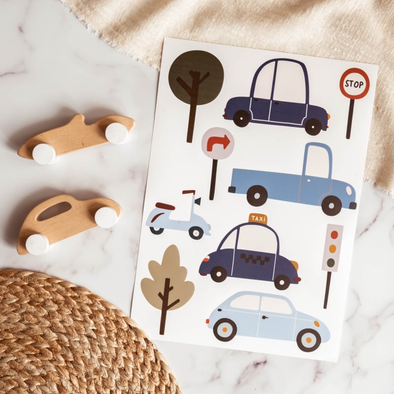 Voertuigen muurstickers in blauwtinten