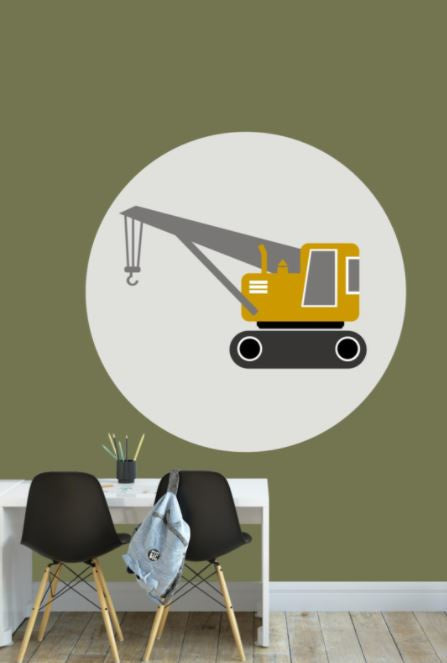 Behangcirkel kinderkamer - kraanwagen oker