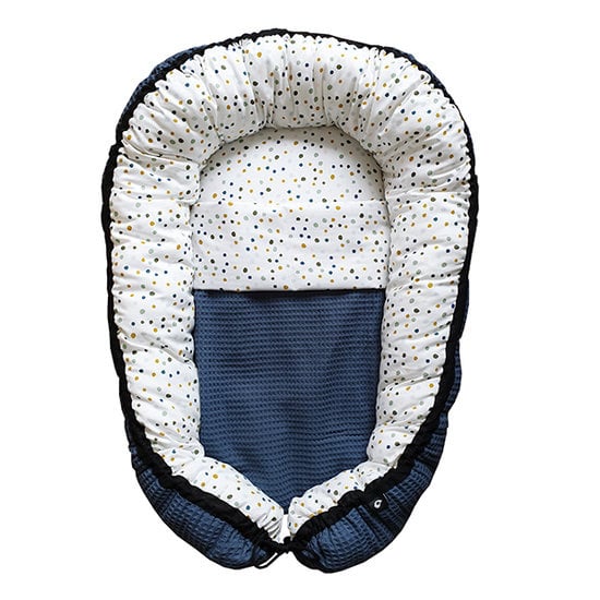 Babynestje wafelstof donker oud blauw - confetti (incl dekentje)