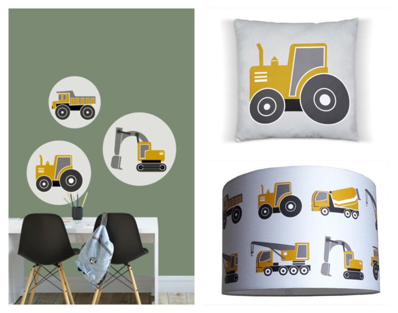 Kinderkamer aankleding en decoratie set - auto voertuigen kamer (met lamp)