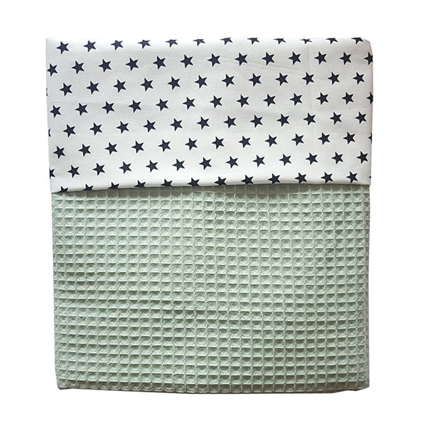 Wiegdeken wafelstof mint - zwartwit sterretjes