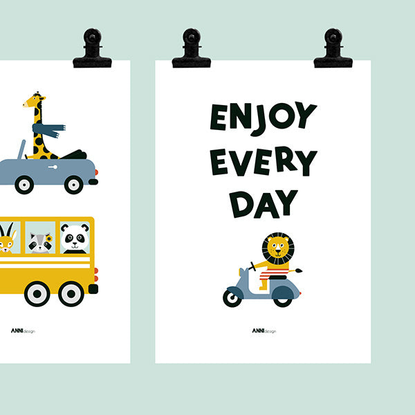 Poster kinderkamer Dieren onderweg tekst - wit