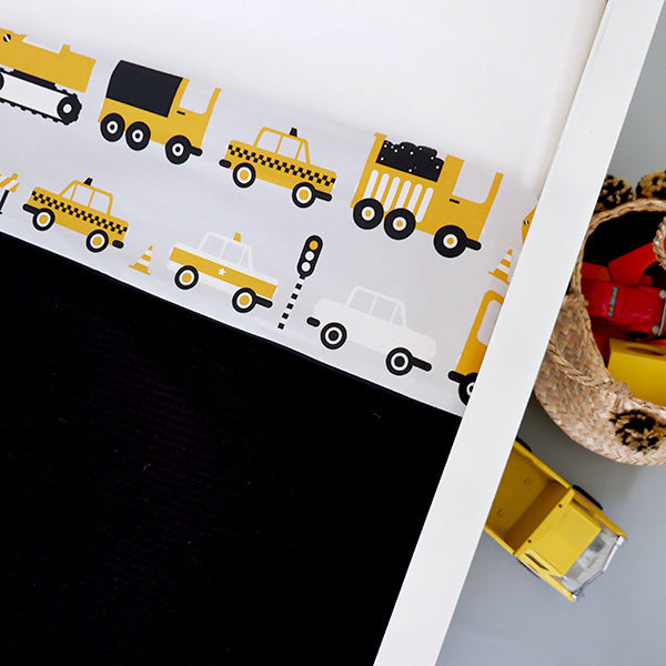 Ledikantdeken voertuigen oker geel - wafelstof zwart