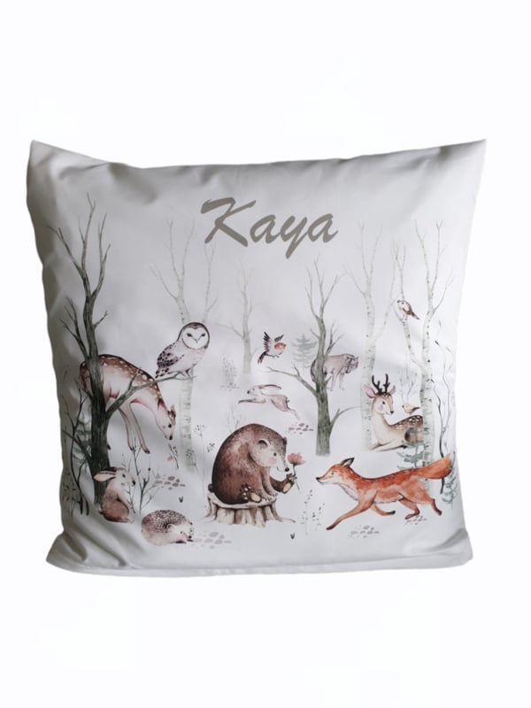 Kussen bosdieren babykamer (kussen met/zonder naam)