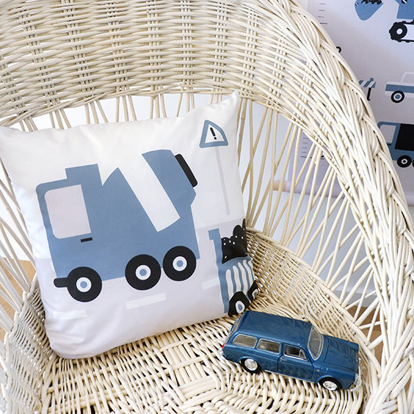 Kussen cement vrachtwagen voertuig jeansblauw - inclusief binnenkussen