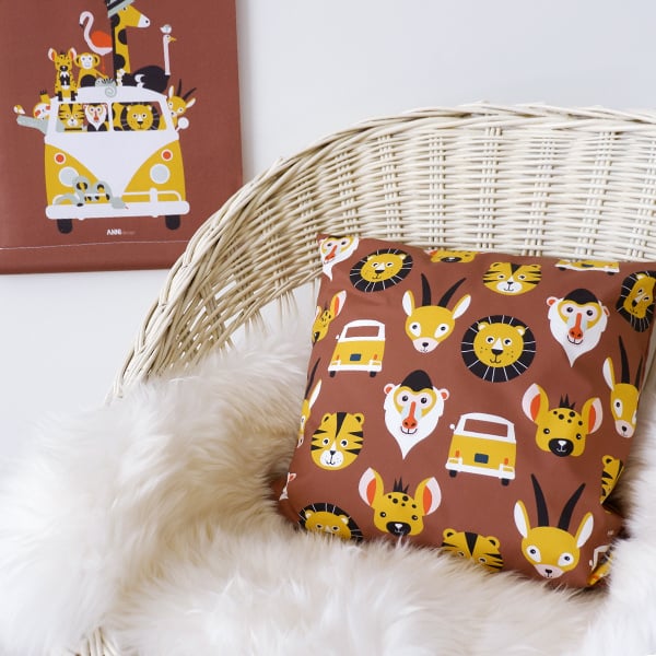 Kussen kinderkamer safari jungle dieren - terra oker