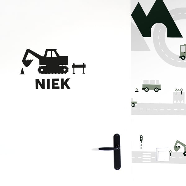 Muursticker met naam graafmachine