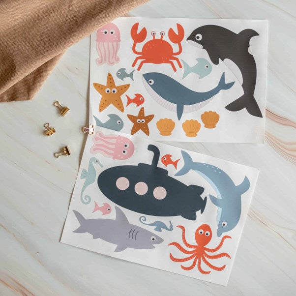 Muursticker set onderwater wereld zeedieren kinderkamer