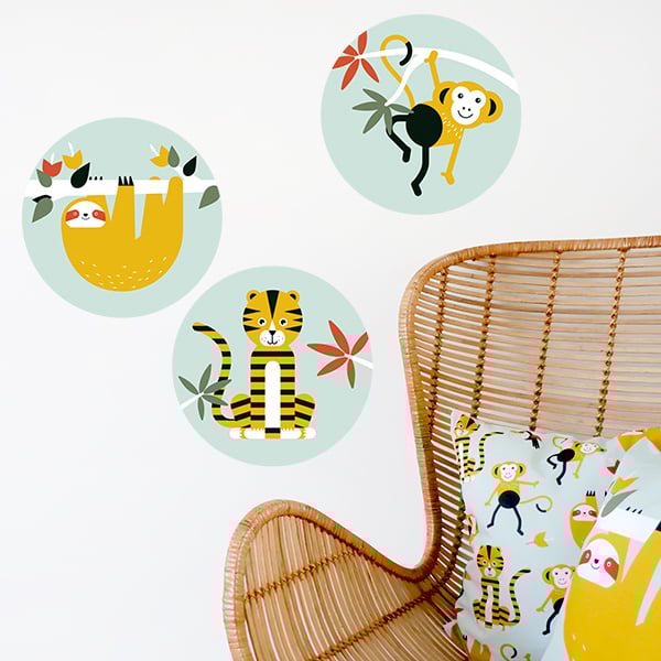 Muursticker set rond - jungle kamer (mint)