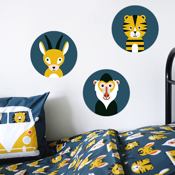 Muursticker set rond safari jungle kinderkamer (donkerblauw)
