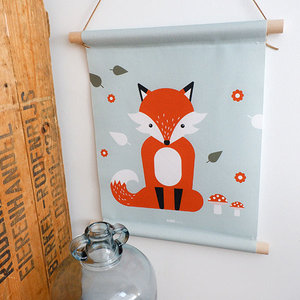 Textielposter kinderkamer Vos - mint